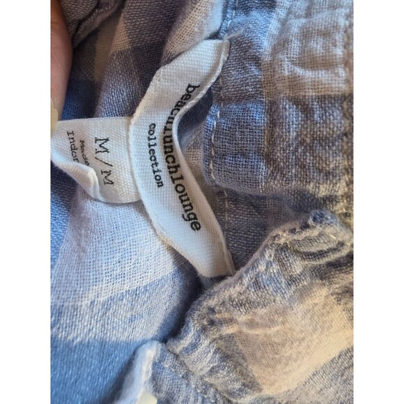 Beach Lunch Lounge Blue & White Checkered Linen-Cotton Tie-Front Shirt Size M - Picture 3 of 7